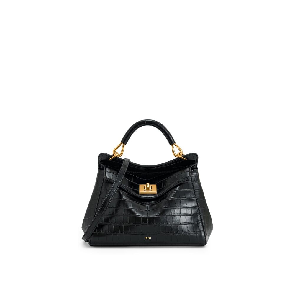7259 Lucia Classic Top Handbag - Black Croc